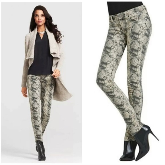 Cabi Womens Sz 2 Snakeskin Reptile Print Jeans Skinny Pants Stretch Brown - Picture 1 of 12